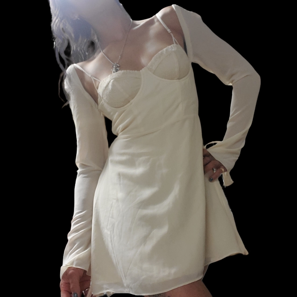 OH POLLY Cream Corset Mini Dress with Bell Sleeves